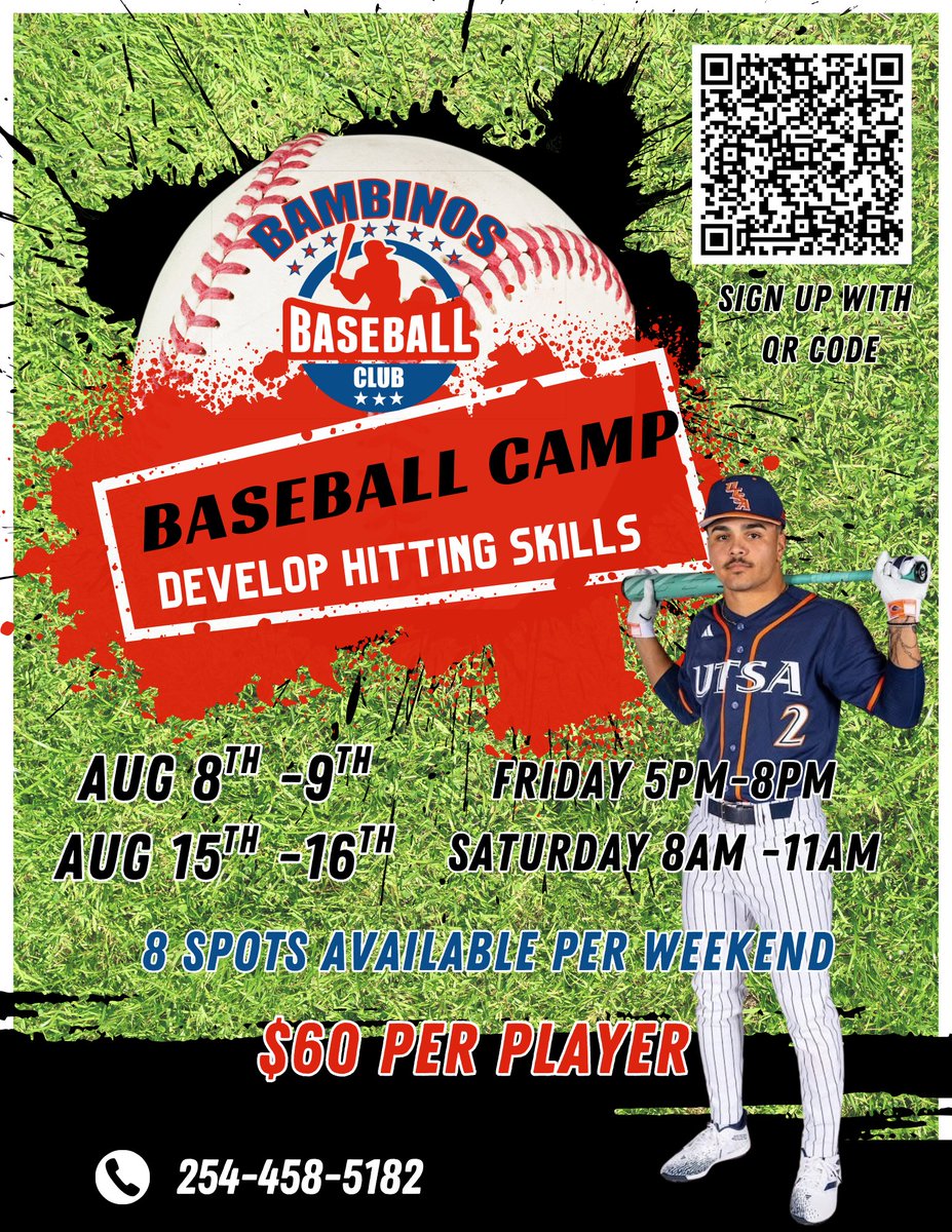 :

🎓 Special Hitting Sessions with Damian! ⚾️

As many of you know, Damian will be heading off to college soon. Before he leaves, he’s offering two exclusive hitting sessions, each lasting two days – a great opportunity for players to sharpen their skills!

📅 Limited spots