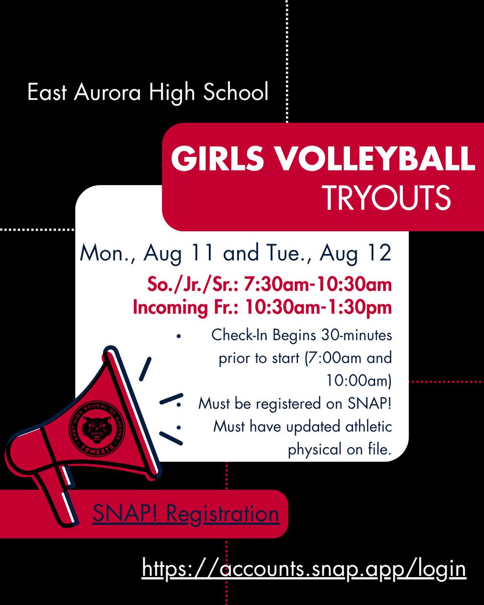 EA Volleyball ๐ (@eahs_volleyball) on Twitter photo Tryouts are a week away! Get registered! This is the last week to pick up your red card! Tryouts are a week away! Get registered! This is the last week to pick up your red card!
