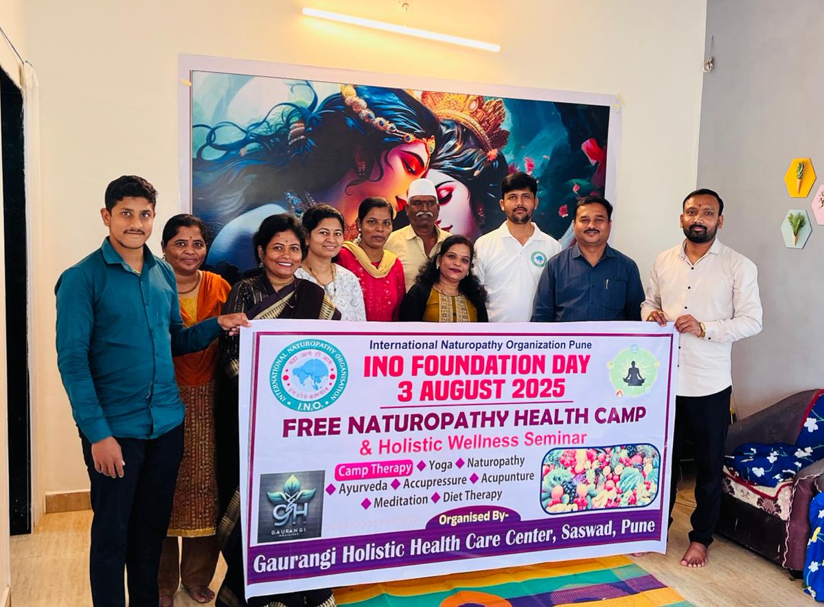 DL_Shinde's tweet photo. International Naturopathy Organization Pune

INO FOUNDATION DAY 
3 AUGUST 2025

FREE #NATUROPATHY HEALTH CAMP &amp; Holistic #Wellness Seminar
Organised By-
Gaurangi #Holistic Health Care Center, Saswad #Pune
@surya_ino @suryafnd @moayush @biradar_anant https://t.co/j2dFQYCKUR