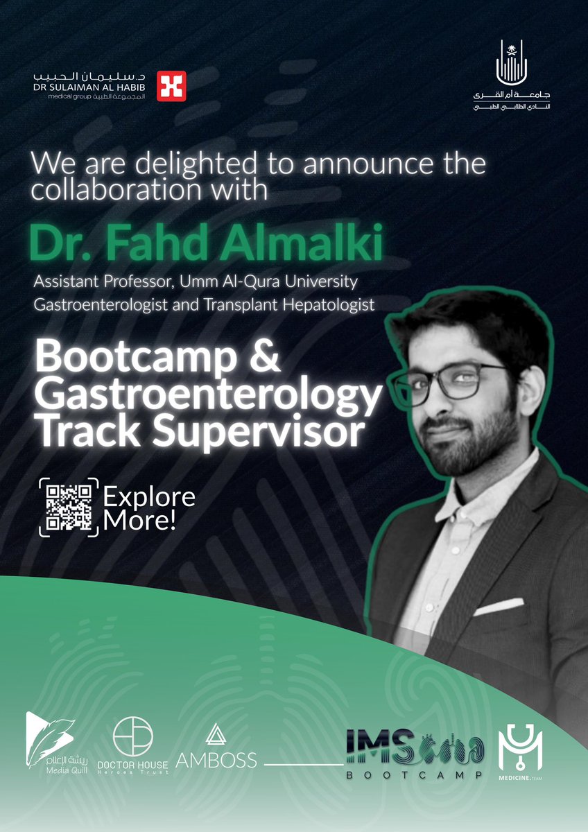 Behind the journey of each track — a supervisor guides, inspires, and shapes the experience 🧩!

We’re honored to announce
Dr. Fahd Almalki
as the supervisor of #IMSBootcamp 
&amp; the Gastroenterology Track  

🔗 Explore more on the official website : 
(imsbootcamp.com)