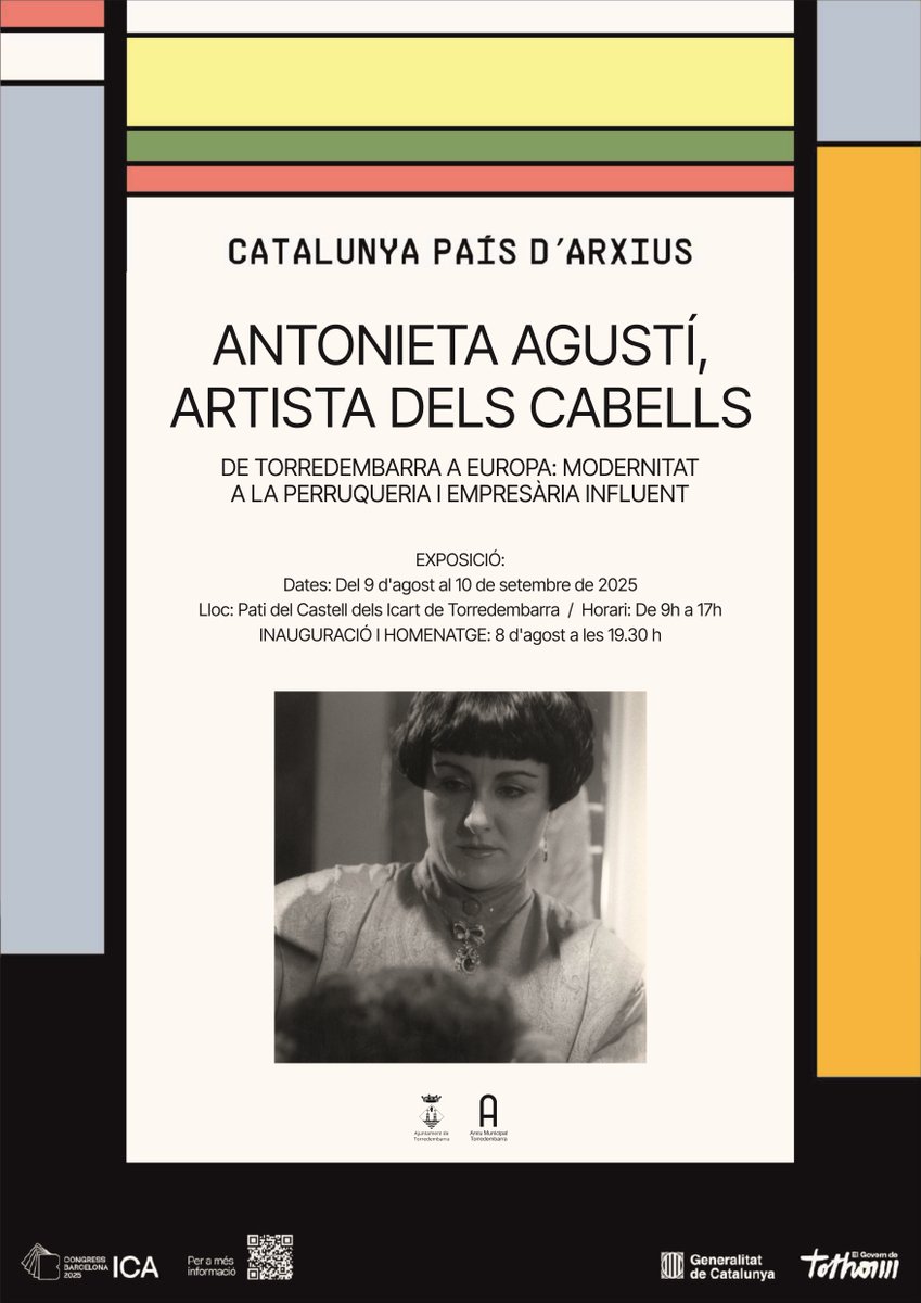 Exposició "Antonieta Agustí, artista del cabell. De #Torredembarra a Europa: modernitat a la perruqueria i empresària influent.”

Del 8 d'agost al 10 de setembre. Pati del Castell

Inauguració i homenatge a l’Antonieta Agustí 👉🏼 8 d’agost, a les 19.30 h.

torredembarra.cat/lajuntament/co…
