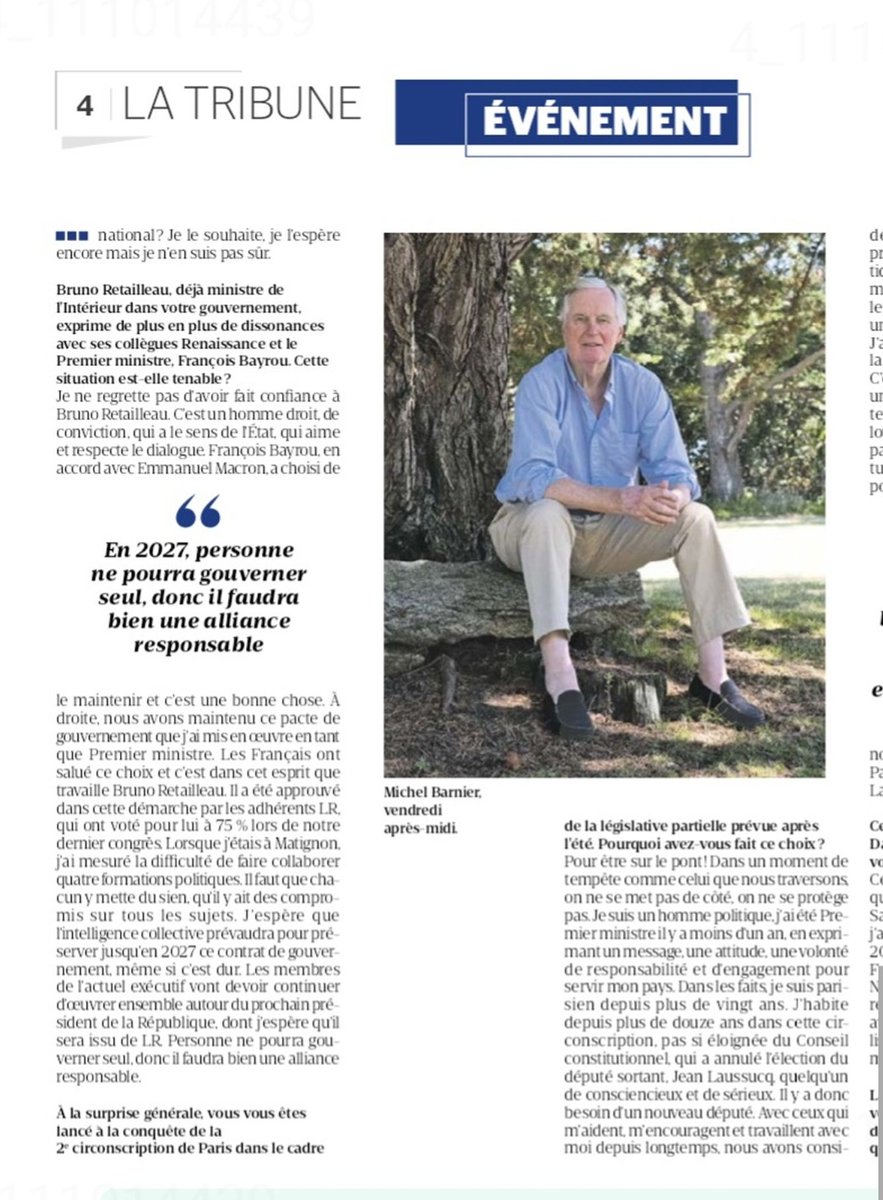 🔴🇫🇷 ALERTE INFO | Pendant que LR fait mine de rompre avec Macron, Michel Barnier plaide pour “une alliance responsable” en 2027.
Encore une trahison : LR reste la béquille voire la serpillère de la Macronie.
Les actes ne suivent jamais leur parole.