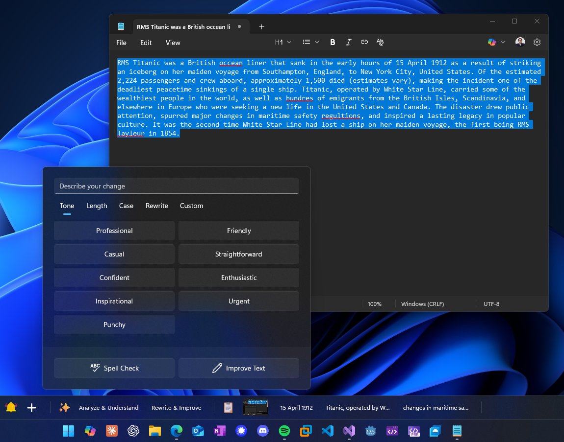 VelerSoftware's tweet image. What if you could select ANY text in ANY app and use AI to analyze or rewrite it?

I tested it with Notepad, Edge, Word, Outlook, OneNote, Discord, Signal, WhatsApp, Visual Studio, VS Code. They all work great!

Coming soon!

#Windows11 #winui #fluentui #dotnet