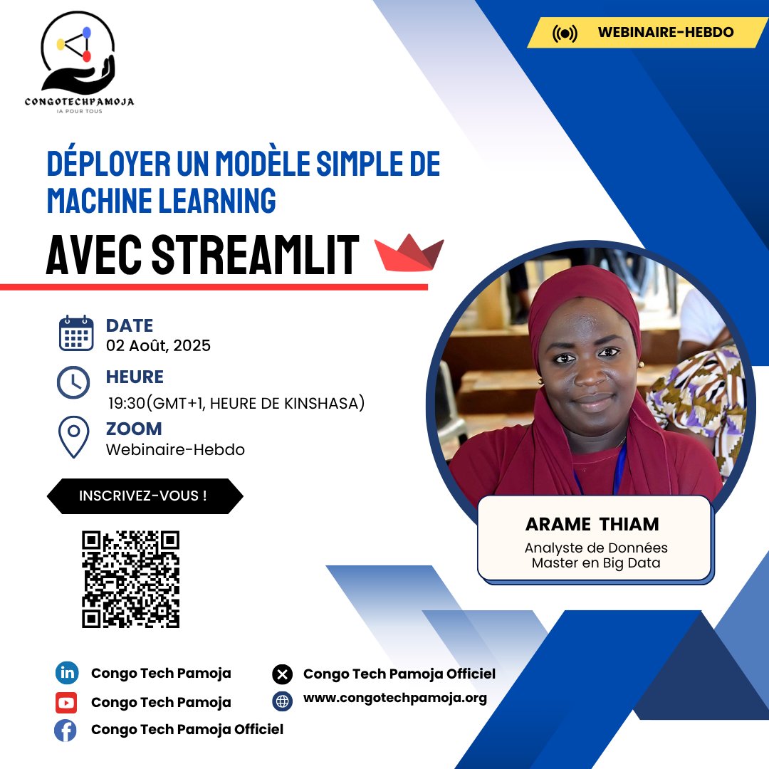 Vous étiez nombreux à participer. Merci 🙏

Déployer un modèle simple Machine Learning avec Streamlit congotechpamoja.org/deployer-un-mo…