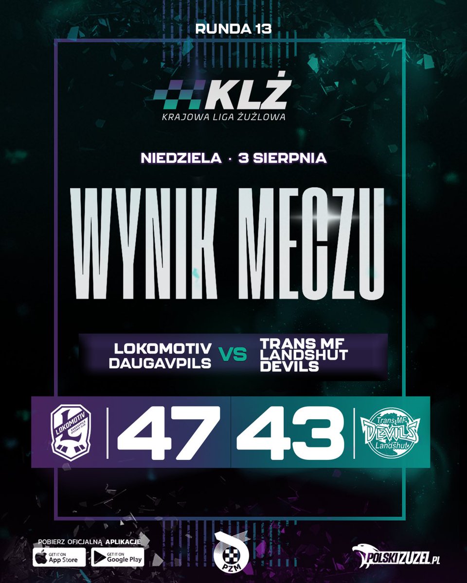 Krajowa Liga Żużlowa (@krajowalz) on Twitter photo Sprawa czwartego półfinalisty rozstrzygnęła się w Daugavpils☝️
<a href="/LokomotiveLV/">LokomotiveLV</a> po emocjonujący meczu pokonał <a href="/ACLDevils/">AC Landshut Devils</a> 👏 Łotysze ze zwycięstwem i bonusem👍
#KrajowaNajszybsza |#DAULAN Sprawa czwartego półfinalisty rozstrzygnęła się w Daugavpils☝️
<a href="/LokomotiveLV/">LokomotiveLV</a> po emocjonujący meczu pokonał <a href="/ACLDevils/">AC Landshut Devils</a> 👏 Łotysze ze zwycięstwem i bonusem👍
#KrajowaNajszybsza |#DAULAN