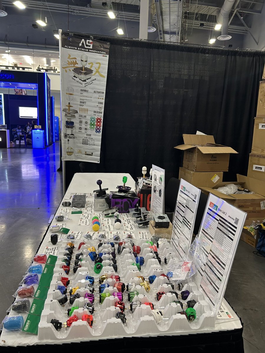 Attasa's tweet image. Good morning on Day 3 of #EVO2025 

We opened Attasa booth (#E3) 

ASI #GoldenLever #LVL #VM6R
Brook #Starburst 
Gafro #Limes #LITERAS
hokage #Maziora 
Qanba #Gravity lever &amp;amp; push button
Sanwa #JLX2 
Seimitsu #NOBILever #EVOJapan 

Modding service

Test play #SAPPHIRE etc.