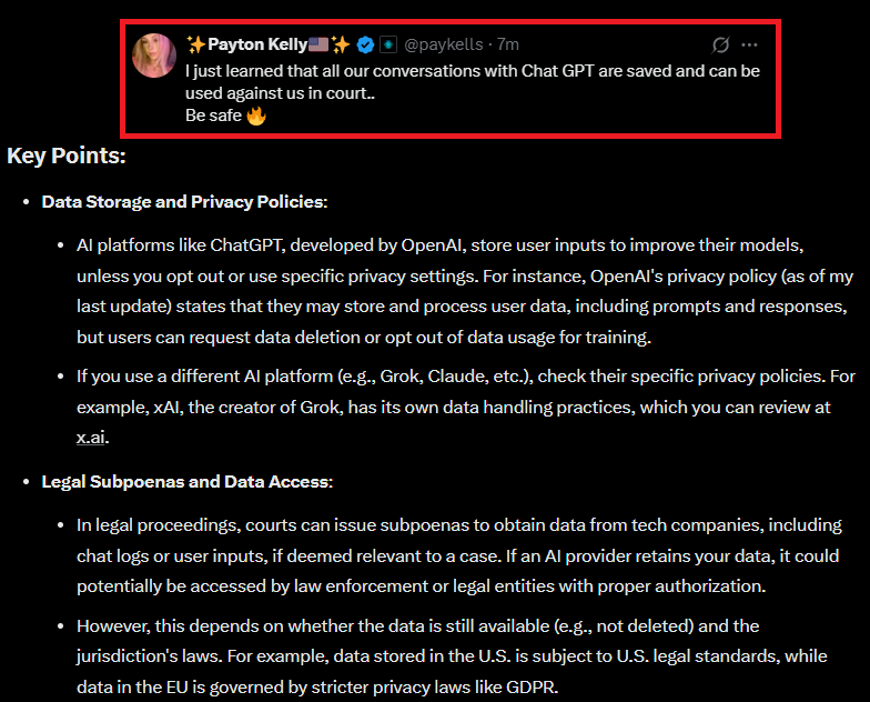 🚨#BREAKING! CHAT-GPT (OpenAI) among MANY other AI programs can use ANYTHING YOUR SAY OR TYPE against you in a court of LAW! 🤯

Read this and share! Go check out my girl <a href="/paykells/">✨Payton Kelly🇺🇸✨</a> if you have not already!