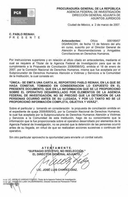 Solo en una ocasión las autoridades reconocieron haber manipulado y mentido durante el operativo del caso Cassez-Vallarta.

Lo hicieron a través de un documento dirigido a mí y es resultado de la queja que interpuse ante la CNDH en febrero de 2006. 

Se los comparto: