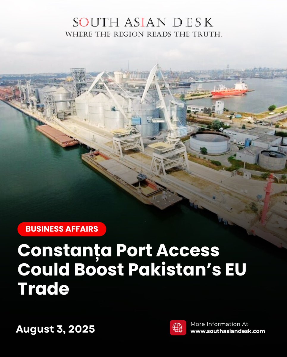SouthAsianDesk's tweet photo. Romania offers Constanța Port to Pakistan as a trade gateway to Europe via the Black Sea.

🔗 https://t.co/mV7G4w1tJH

#Pakistan #Romania #ConstantaPort #PakistanEuropeTrade #BlackSeaLogistics #PakRomaniaPartnership #CPECPlus #southasiandesk https://t.co/SxRFqzJfRv