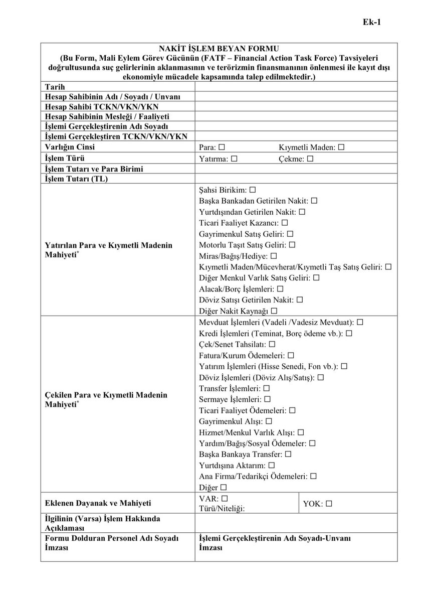 MASAK bankalarda yapılan nakit işlemlerde artık yeni bir döneme getirecek 31 nolu taslağı bakanlık sitesinde yayınladı. 

Peki bu tebliğ özetle neler getiriyor?

- 200 bin TL ile 2 milyon TL arasındaki nakit işlemlerde işlem mahiyeti seçilecek/ "diğer", "bireysel ödeme" vb.