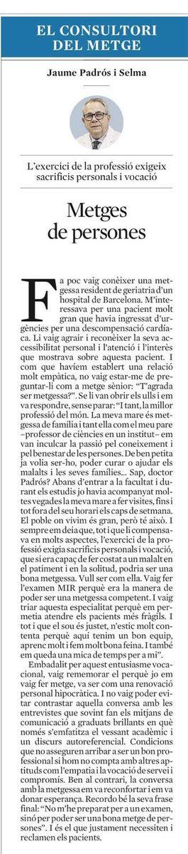✅Unes reflexions ben encertades a la columna del Dr. ⁦<a href="/jaumepadros/">Jaume Padrós</a>⁩