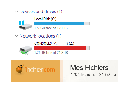 Clean some stuff on system drive so now I can work on a new one.
My network backup drive is almost full. I already deleted some stuff because I can't keep everything (more than 31TB on 1Fichier).
Tnx to the only guy who sent a kofi for my future backup drive.