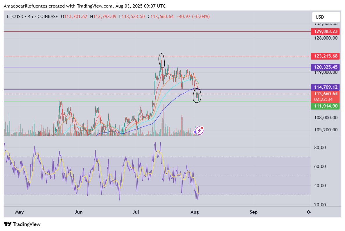 What do you notice? Almost all longs were wiped out during the weekend. Look at the purple zones on the chart. 

First high at 123k was, in my opinion, a fakeout, a.k.a. deviation. Following that, we initiated a 20-day consolidation period between 114k and 115.8k and 120k. 

Now,