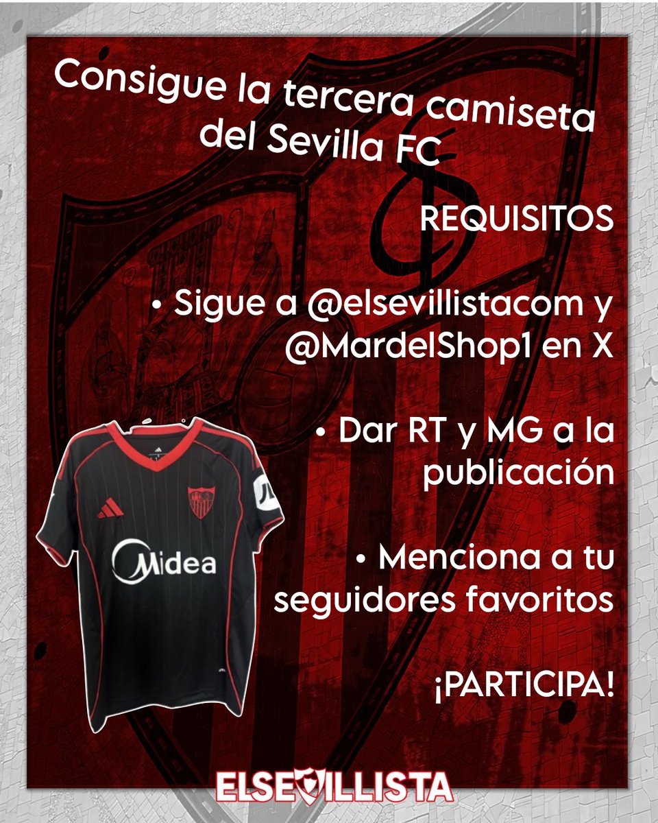 🎁 NUEVO SORTEO ADIDAS 🎁

👕 Consigue la tercera camiseta del #SevillaFC ¿Te gusta?

Pasos📌:

1: Sigue a <a href="/elsevillistacom/">El Sevillista</a> y <a href="/MardelShop1/">MardelShop</a>

2: RT🔄 y MG❤️

3: Menciona a todos los amigos que quieras.

Límite 09/08/2025 14:00 h. ⌛️

¡Suerte a todos🍀!