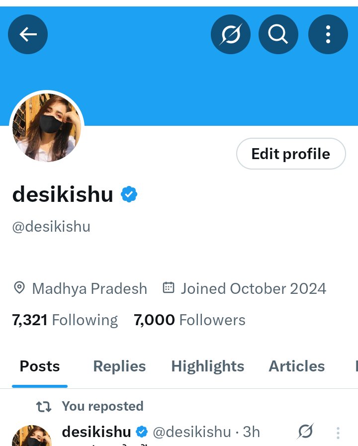 Finally 

1 साल की कड़ी मेहनत के बाद मैं 7000 के 

मुकाम तक पहुंची हूं  मुझे विश्वास नहीं हो रहा 
कि मैं यहां तक पहुंच गई हूं 

ये सब आप सब X परिवार के प्यार और सपोर्ट से हुआ आप को दिल से धन्यवाद

मेरे मन में एक सवाल है हम जब बड़े क्रिएटर को देखते है कि 50K,100K,500K और 1M का