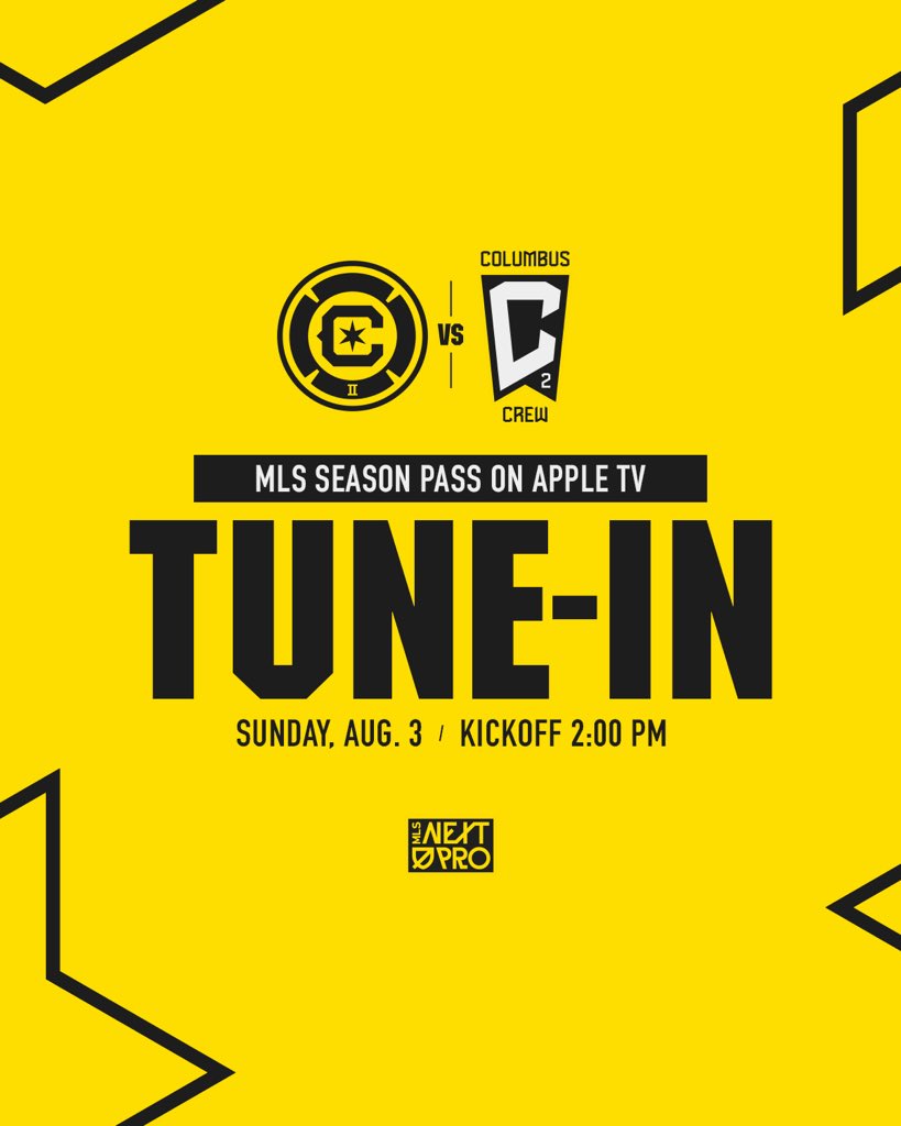 Live on air 🎥

Don’t miss any of the action. Tune in with #MLSSeasonPass on Apple TV to watch us take on Chicago Fire FC II this afternoon at 2 p.m. ⬇️

📺: apple.co/40Mr3UV

#Crew96 | #VamosColumbus