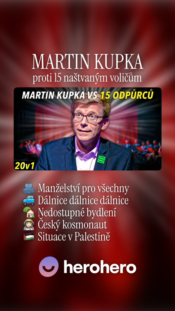 Jan Špaček (@ziggystarlink) on Twitter photo Je to tady. <a href="/makupka/">Martin Kupka</a> ve své nejtvrdší debatě. Tváří v tvář 15 naštvaným voličům. Palestina 🇵🇸 dálnice 🚗 dostupné bydlení 🏡 manželství pro všechny 🏳️🌈. Jeden insider mi řekl, že na této debatě viděl poprvé nového předsedu ODS.
Už teď na YouTube a herohero. Je to tady. <a href="/makupka/">Martin Kupka</a> ve své nejtvrdší debatě. Tváří v tvář 15 naštvaným voličům. Palestina 🇵🇸 dálnice 🚗 dostupné bydlení 🏡 manželství pro všechny 🏳️🌈. Jeden insider mi řekl, že na této debatě viděl poprvé nového předsedu ODS.
Už teď na YouTube a herohero.