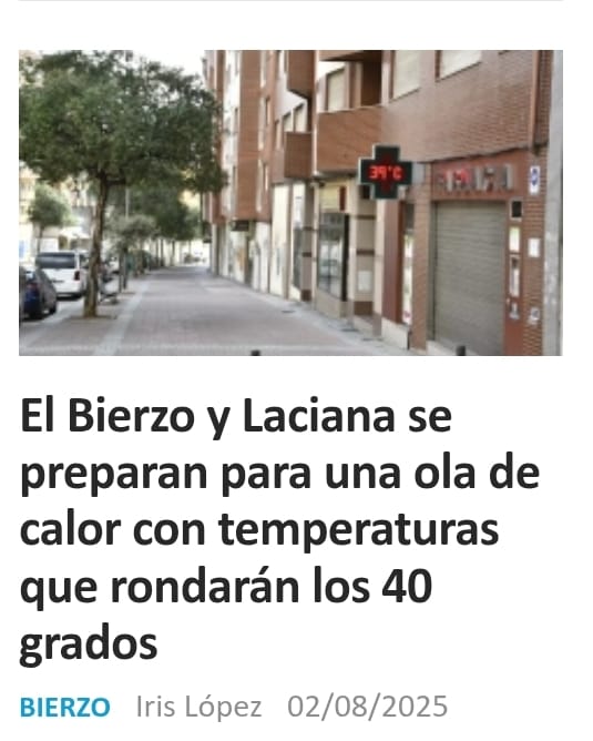 🌡️ Ola de calor en El Bierzo y Laciana: ¡40ºC!
🔥 El cambio climático no es un cuento.
🌲 Nuestros montes y 🧑‍🏭 nuestra clase trabajadora y  están en riesgo.

🚩 ¡Medidas preventivas ya! Basta de negacionismo.

#EmergenciaClimática #Bierzo #Laciana #CambioClimático #NiUnGradoMás