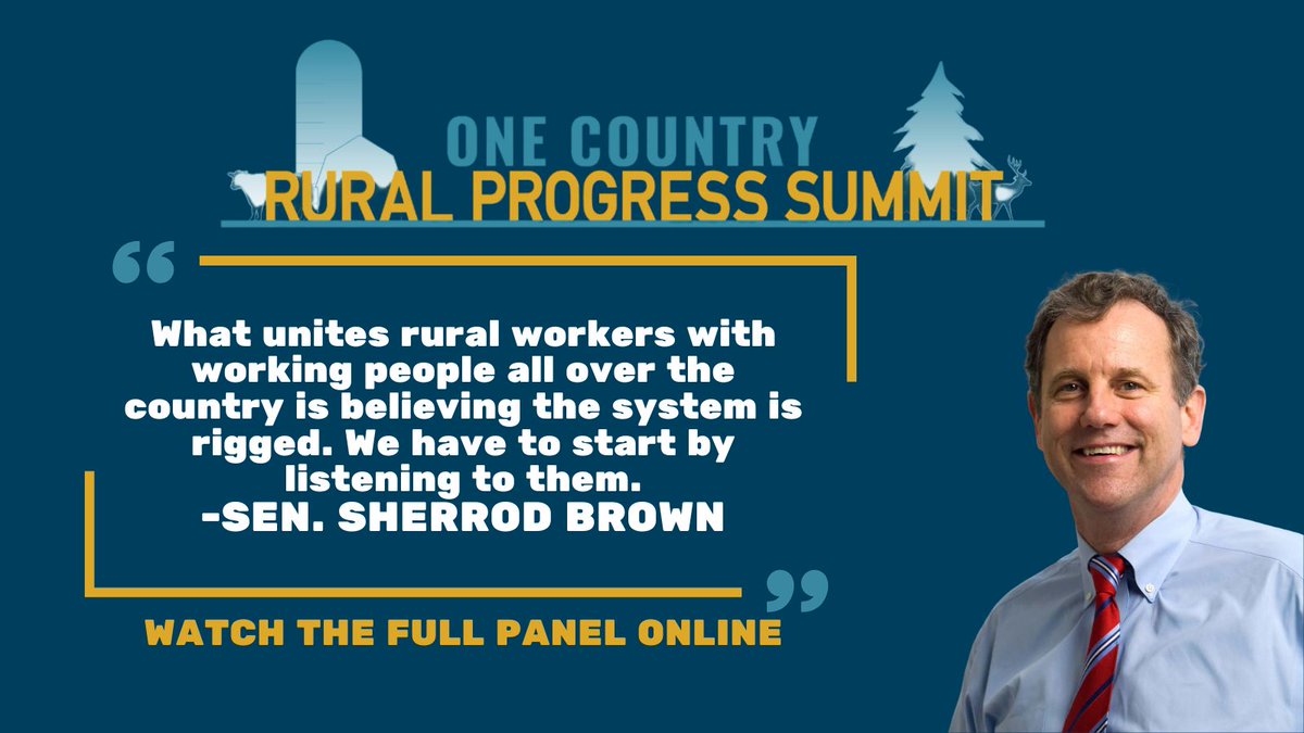 Former Ohio Senator Sherrod Brown joined our Rural Progress Summit panel on working class voters. Listen to his discussion on how to have a party with worker friendly policies to represent the working class: youtu.be/U42loGBT2L8