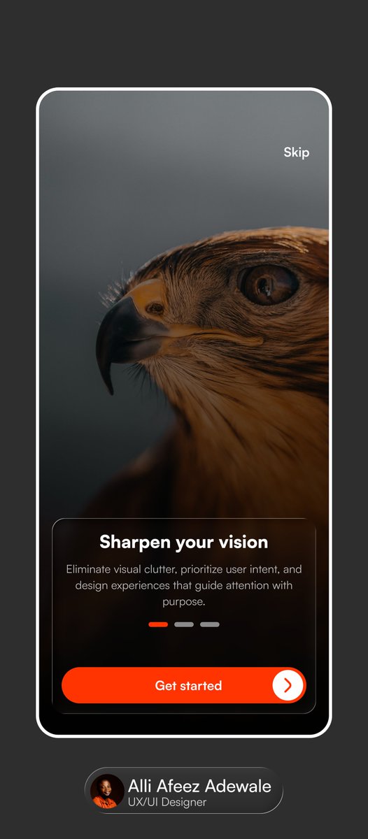 Alli Afeez Adewale (@alliafeeza) on Twitter photo <a href="/Julious_design/">Julius UI/UX</a> Took the ‘no rules, just vibes’ route and turned the hawk into a metaphor for focus and clarity.
Designed an onboarding screen for a visionary productivity app — sharp visuals, purposeful copy, and clean UI to guide attention from the first tap. <a href="/Julious_design/">Julius UI/UX</a> Took the ‘no rules, just vibes’ route and turned the hawk into a metaphor for focus and clarity.
Designed an onboarding screen for a visionary productivity app — sharp visuals, purposeful copy, and clean UI to guide attention from the first tap.