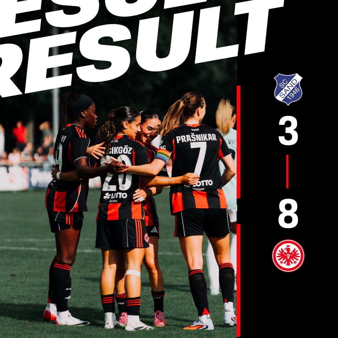 eintrachtint's tweet photo. 𝗘𝗶𝗻𝘁𝗿𝗮𝗰𝗵𝘁 𝗙𝗿𝗮𝗻𝗸𝗳𝘂𝗿𝘁 𝗪𝗼𝗺𝗲𝗻 🦅
BIG WIN IN SECOND FRIENDLY 😍
Eintracht Women beat SC Sand 8-3. 🙌
#SGE | #EintrachtFrauen | #SCSSGE https://t.co/3Fd8yvN3D0