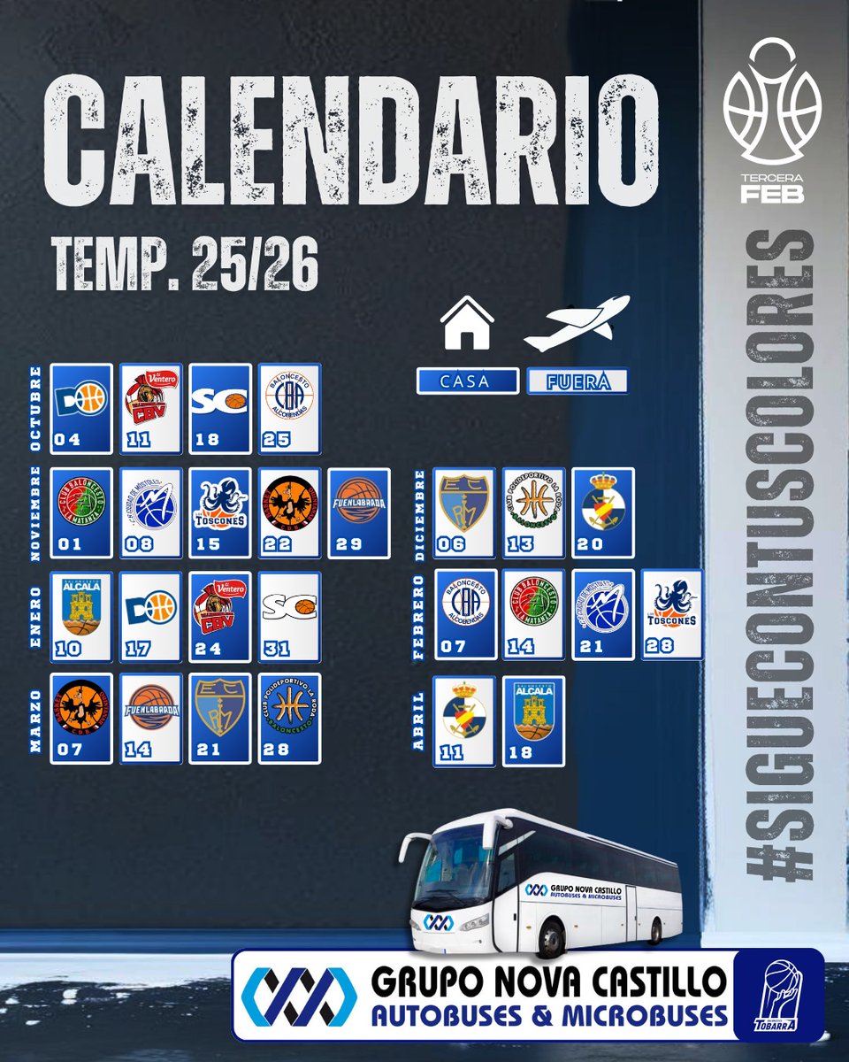 🗓️ Aquí tienes el Calendario de la temporada 2025-2026

👉🏽👨🏼‍🌾 Comenzamos el 4 de octubre en el pabellón de La Granja 

Vamos Tobarra 💙🤍