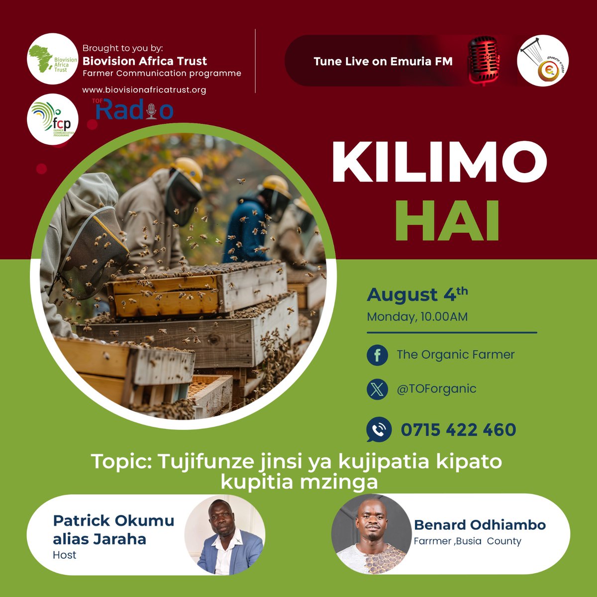 The Organic Farmer (@toforganic) on Twitter photo 🐝Usikose! Jiunge nasi kesho saa nne asubuhi kwenye kipindi cha Kilimo Hai mubashara kupitia <a href="/emuriafm/">Emuria Fm 101.3 ~ Sauti Ya Border</a> , ambapo mgeni wetu Benard Odhiambo atafafanua kwa kina jinsi unavyoweza kujipatia kipato kupitia ufugaji wa nyuki. <a href="/BiovisionAfrica/">Biovision Africa Trust</a> <a href="/biovision_org/">Biovision Foundation</a> <a href="/KcoaKhea/">Knowledge Hub for Organic Agriculture inEastAfrica</a> #bees #agribusiness 🐝Usikose! Jiunge nasi kesho saa nne asubuhi kwenye kipindi cha Kilimo Hai mubashara kupitia <a href="/emuriafm/">Emuria Fm 101.3 ~ Sauti Ya Border</a> , ambapo mgeni wetu Benard Odhiambo atafafanua kwa kina jinsi unavyoweza kujipatia kipato kupitia ufugaji wa nyuki. <a href="/BiovisionAfrica/">Biovision Africa Trust</a> <a href="/biovision_org/">Biovision Foundation</a> <a href="/KcoaKhea/">Knowledge Hub for Organic Agriculture inEastAfrica</a> #bees #agribusiness