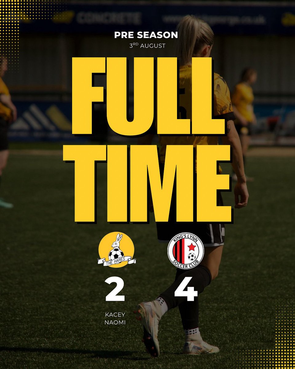 FULL TIME 👏🏼

🐰2-4🔴

An action packed game ended in a loss, but with some brilliant football played &amp; plenty of positives to take from it. 

Onto next week vs <a href="/StanCardeaSFC/">Stanground Cardea Sports FC</a> 🔜

#UpTheHares