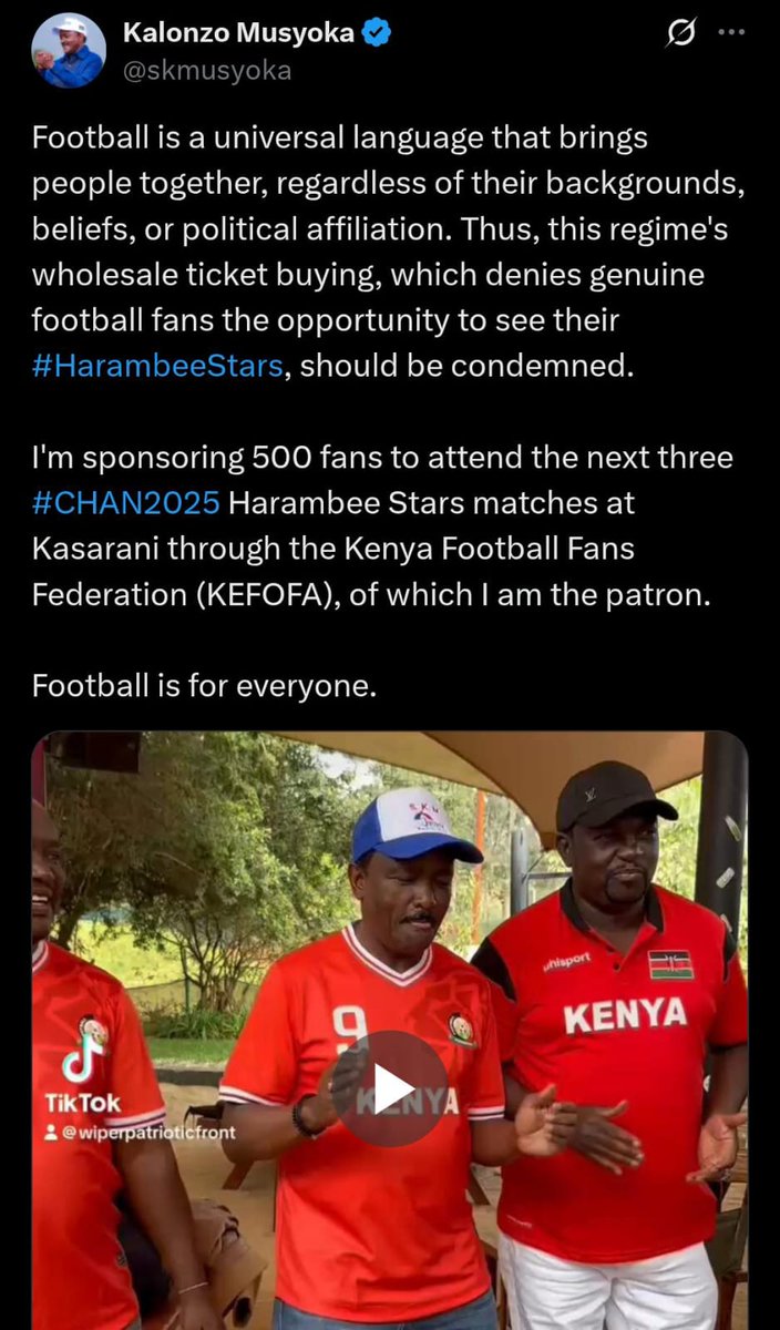 Welcome, <a href="/skmusyoka/">Kalonzo Musyoka</a> ! Let’s build this country together. I’ll add 28 more tickets for you. Please DM me Sir...