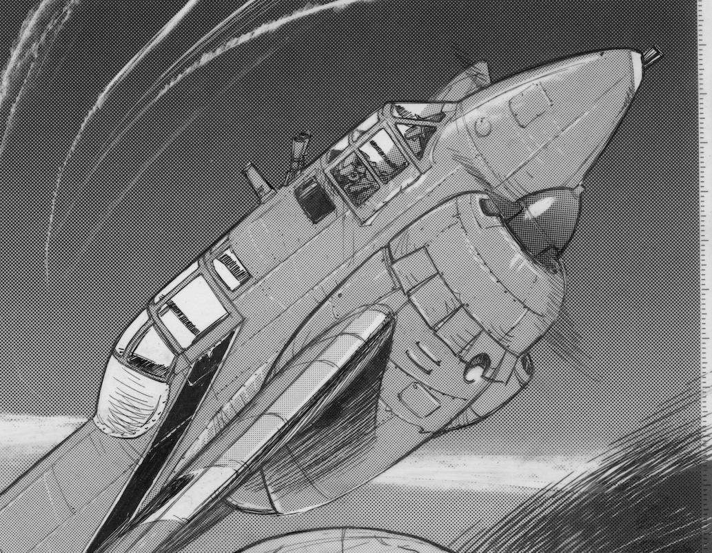 「迎撃戦闘隊(戦闘機操縦者)」〜「帝都邀撃隊」の原稿を整理していたら、雑誌連載時のトビラ絵が出てきた。
ヤバい。今、この線を描く自信はない😅