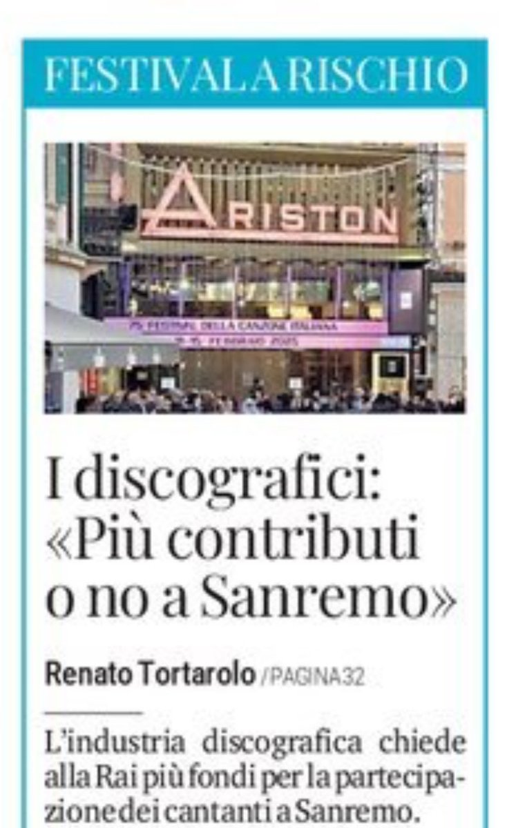 Oggi, con il ⁦<a href="/ilsecoloxix/">Il Secolo XIX</a>⁩ ⁦<a href="/RenatoTortarolo/">Renato Tortarolo</a>⁩ ho parlato dei problemi con #sanremo26 e dell’assenza di investimenti del Comune. Tutti i costi ricadono sulle aziende discografiche. Non è sostenibile.