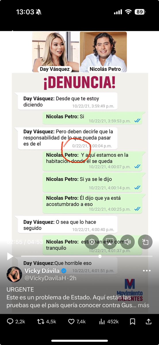 el nivel de la investigación y rigurisodad de la precandidata "Valiente", Vicky Dávila: ¡Fechas que saltan del 4 al 14 en la misma conversación! ¿Desde cuándo existe el mes 0 o el 110? 😪😪😪No esparaba nada de sus "revelaciones" de la Sra de Gnecco y aun así logra decepcionar.