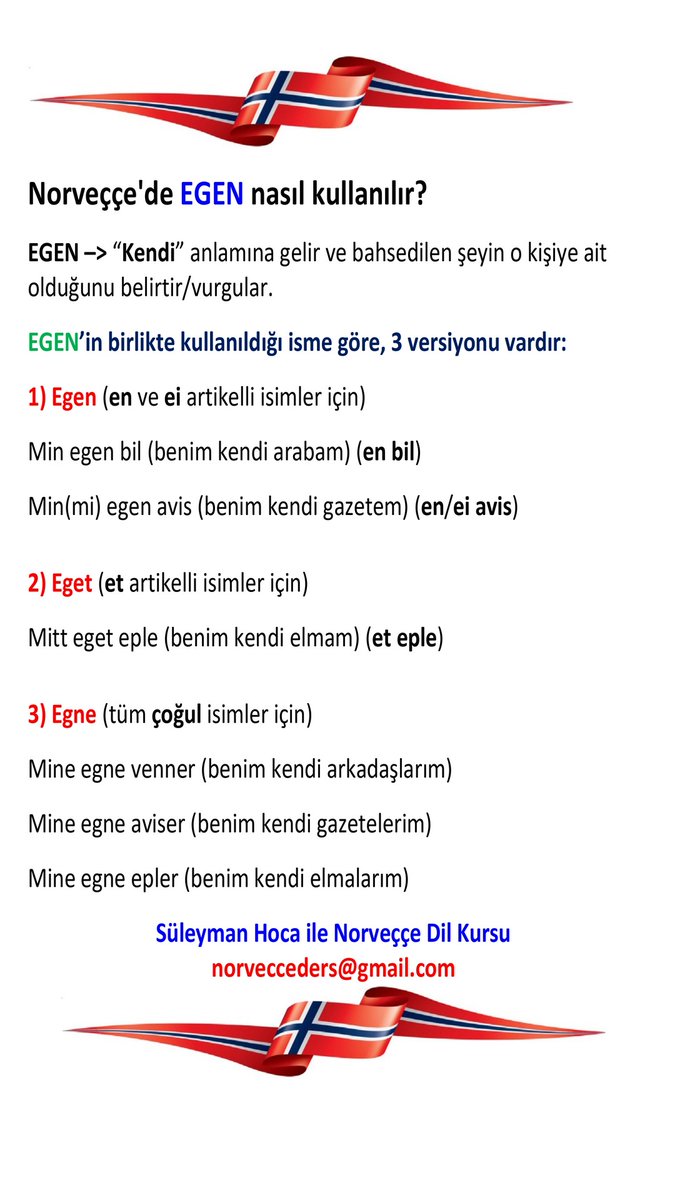 EGEN veya benzeri konularda, aklınıza takılan sorular olursa, YORUMLARDAN, iletebilirsiniz. Kurslarım ve ücret bilgisi için, DM den veya norvecceders@gmail.com mail adresim üzerinden yazabilirsiniz.
#süleymanhoca #norveccedilkursu #norveçceözelders #learnnorwegian #norveççe