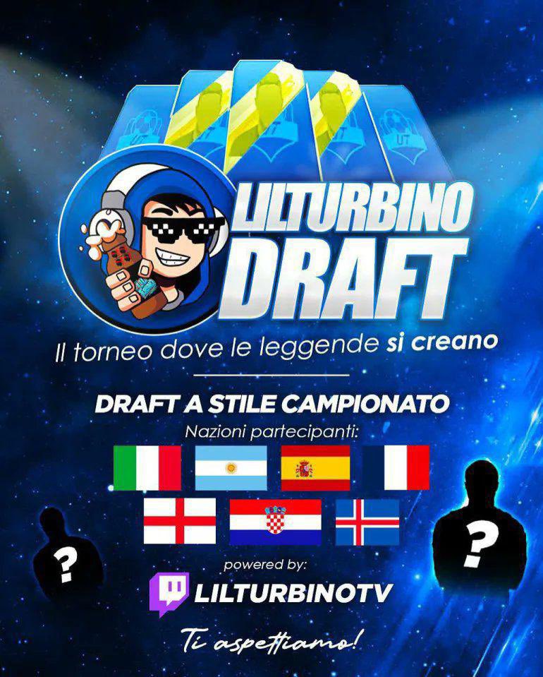 ULTIMI POSTI AL  DRAFT‼️‼️

ASTA 20:30
START 22:00

Per iscrizioni: discord.gg/lilturbinotv