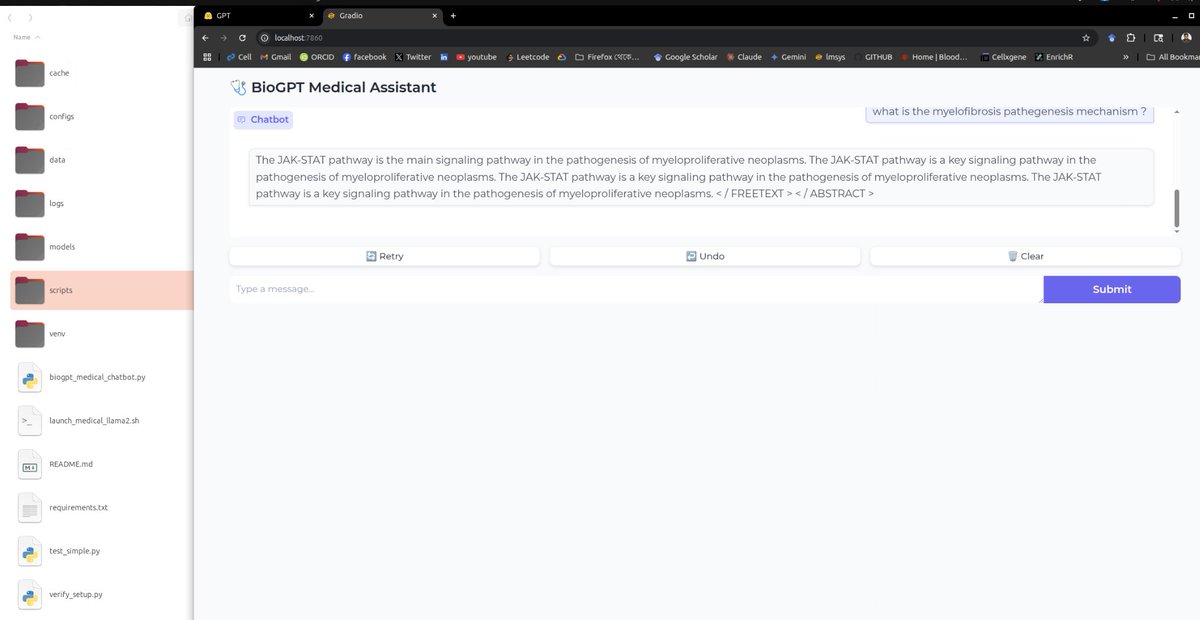 " Building Domain-Tuned Resoning Agentic LLMs on a Personal Computer" 
I built two fully-local, biomedical reasoning models :
Model Bases : 
1. Med-Llama-7B-Chat Meta Llama-2-7B ( <a href="/Meta/">Meta</a>  )
2. BioGPT-Large BioGPT (<a href="/Microsoft/">Microsoft</a>)
<a href="/OpenAI/">OpenAI</a> <a href="/AnthropicAI/">Anthropic</a> <a href="/Google/">Google</a> 
<a href="/IcahnMountSinai/">Icahn School of Medicine at Mount Sinai</a>