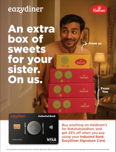 Got the EazyDiner Indusind Signature Credit Card or any premium credit card,then this Raksha Bandhan,buy 3 boxes of Mithai &amp; the 4th box is paid by our amazing bank offers on ⁦<a href="/eazydiner/">EazyDiner</a>⁩,try it on Haldirams or Bikanerwala or Tim Horton’s or Barista.Instant 25% OFF.