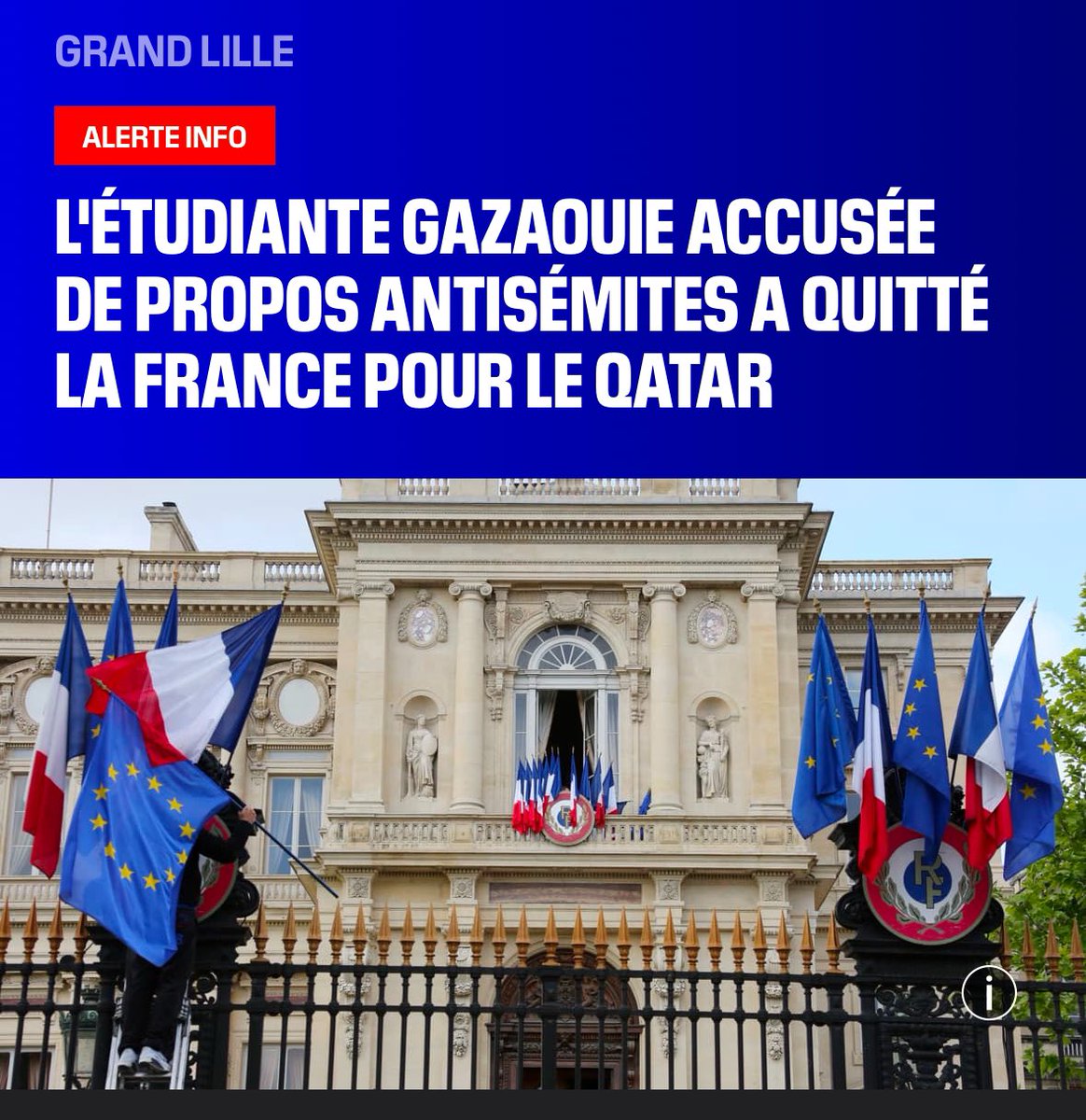 🚨🇫🇷 𝗔𝗟𝗘𝗥𝗧𝗘 𝗜𝗡𝗙𝗢 — Après ses propos ANTISÉMITES glorifiant Hitler, l’étudiante gazaouie Nour Atallah a QUITTÉ la France pour rejoindre le Qatar. (BFMTV)