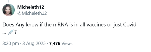 Just wait til she finds out that mRNA is in every single cell of every single person..