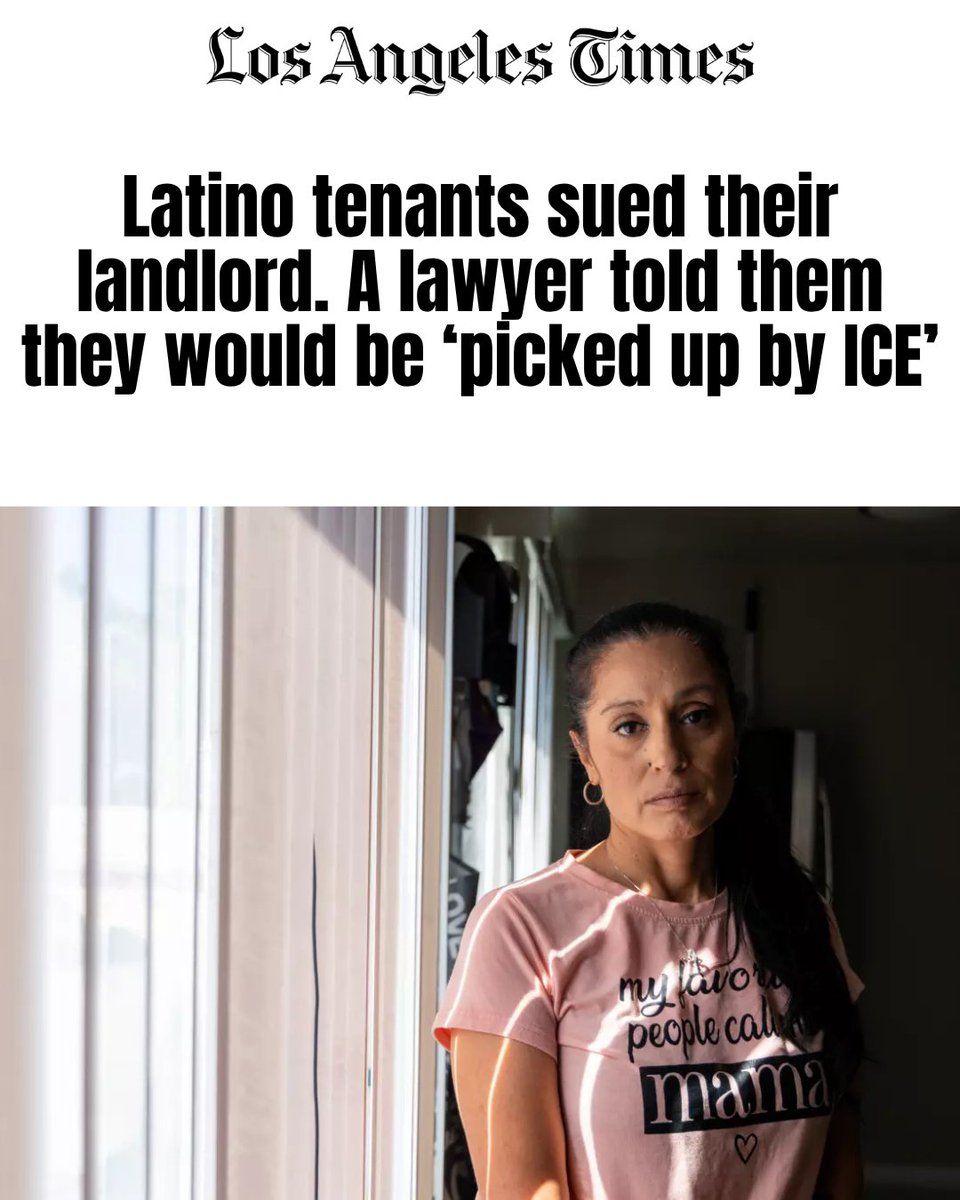 A Latino family sued their landlord for illegal eviction. Then the landlord’s lawyer suggested ICE might “pick them up”, even though the family are all U.S. citizens. No matter a tenant’s status, this is a disgusting &amp; illegal intimidation tactic!

latimes.com/california/sto…