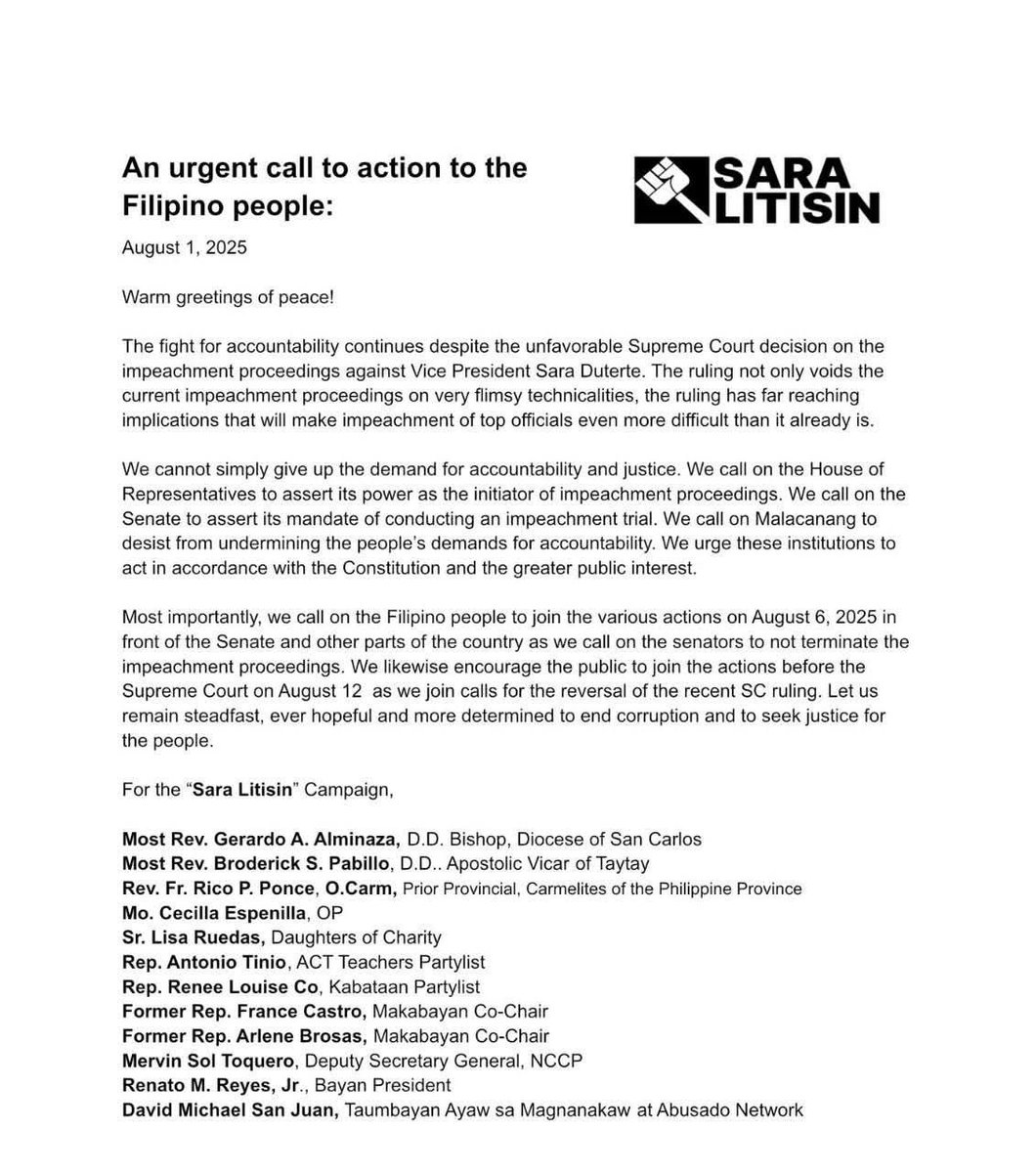 Pahayag mula sa Sara Litisin Campaign: Hindi pa tapos ang laban. 

#SaraLitisin #MarcosSingilin