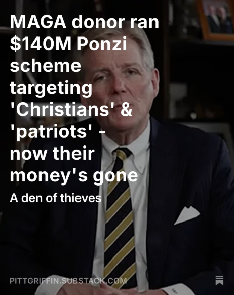 The calculation was easy. If someone could be fooled into voting for a carnival barker, the chances were good they'd hand their money over to a conman wearing a cross and waving a flag
 dailykos.com/stories/2025/8…