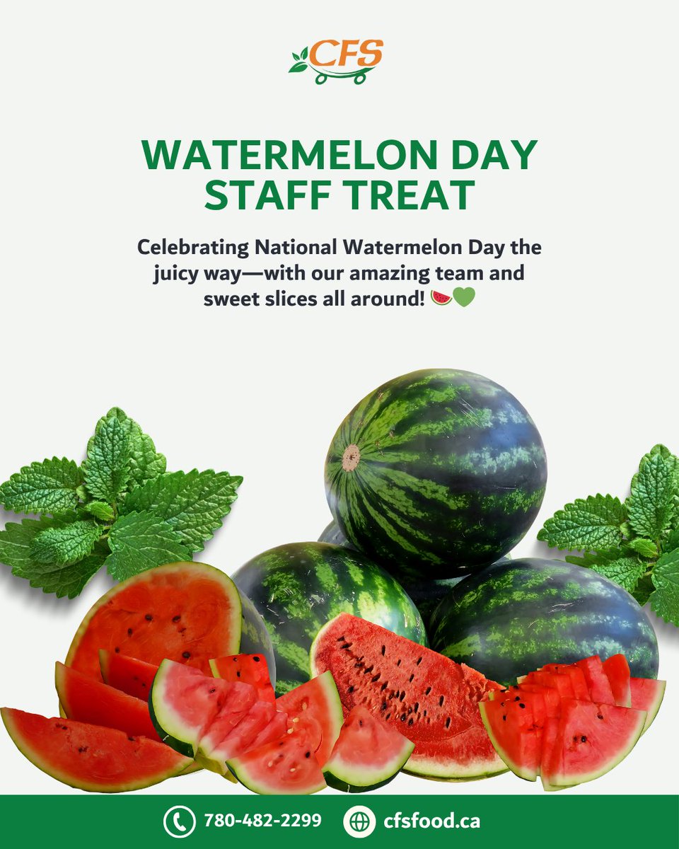 commercial_food's tweet image. 🍉 Watermelon Day Treat!
Nothing says summer like sweet slices and good company. Celebrating National Watermelon Day the juicy way—with our amazing team! 💚💦

#WatermelonDay #JuicyVibes #FreshAndFun #yeg #supportlocalyeg #yegsmallbusiness #yegbiz #yegbusiness #edmonton #yeggers