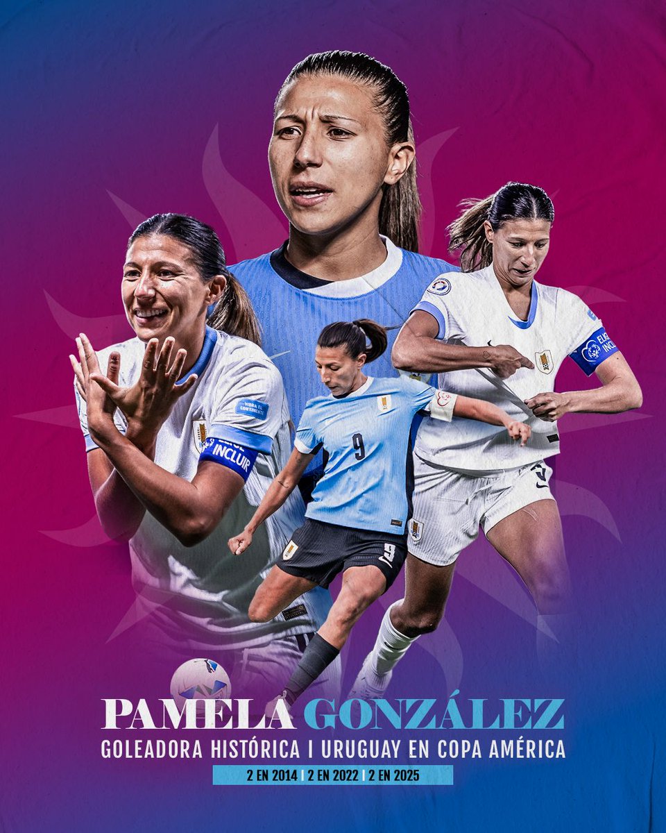 🫡©️ 𝐋𝐢𝐝𝐞𝐫𝐚, 𝐜𝐫𝐞𝐚 𝐲 𝐝𝐞𝐟𝐢𝐧𝐞

Pamela González se convirtió en la máxima goleadora de Uruguay en la historia de la Copa América. Con los dos goles que marcó en esta edición, llegó a un total de seis tantos.