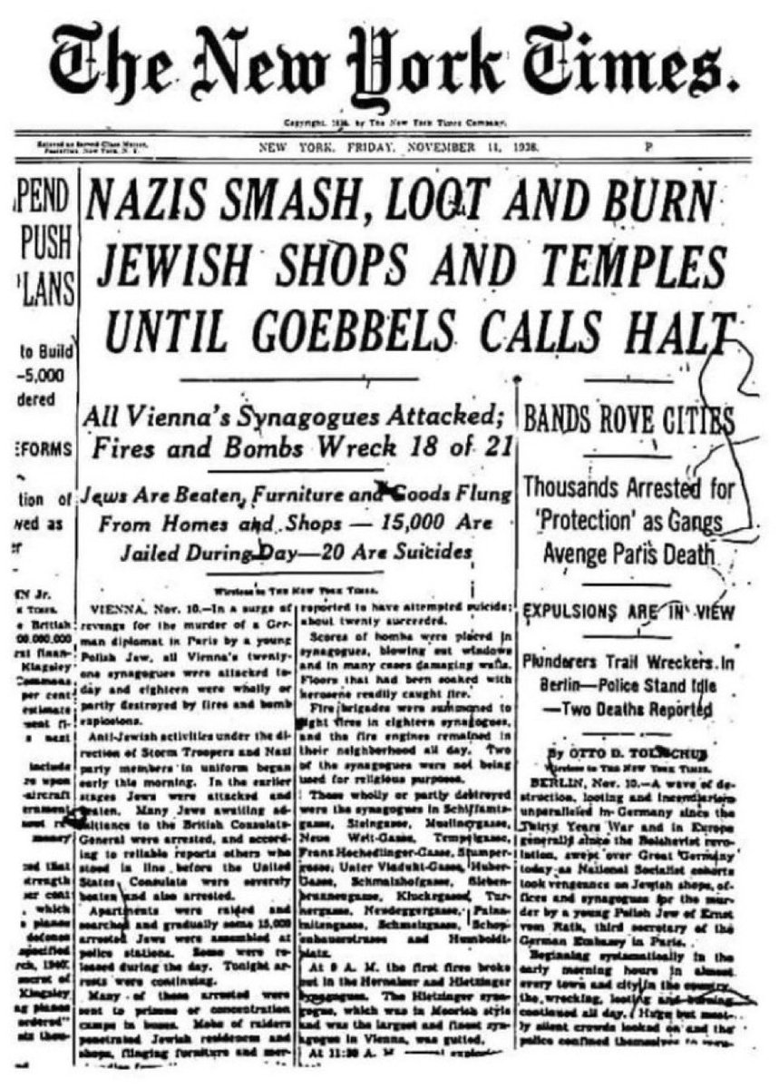 Never Forget the <a href="/nytimes/">The New York Times</a> praised Goebbels for protecting the Jews on Kristallnacht.

Never Forget the world was on the wrong side of history then, just like it is on the wrong side of history now.
