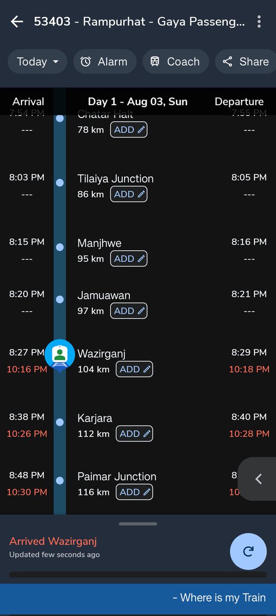 Hritvik_🦋 (@hritvik_027) on Twitter photo Train number 53403 Rampurhat - Gaya passenger देरी से चल रही है
कृपया ध्यान दे |
<a href="/RailwaySeva/">RailwaySeva</a> Train number 53403 Rampurhat - Gaya passenger देरी से चल रही है
कृपया ध्यान दे |
<a href="/RailwaySeva/">RailwaySeva</a>