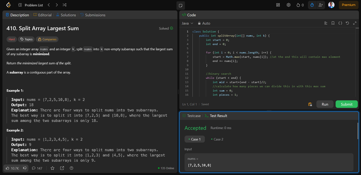 8tachiuchiha's tweet photo. 📅 170 days until internship target 🎯 (Dec 31, 2025)
🗓️ Day [24]

☑️ Today’s Achievement:
- 🧮 DSA: Split Array Largest Sum [410], BS in 2D Array.

🚀 Progress is stacking. One day at a time.

#100DaysOfCode #DSA #DevJourney #InternshipPrep https://t.co/WwqQoGyukr