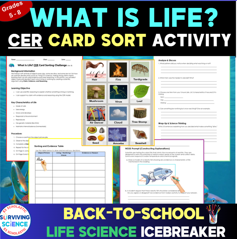 What Is Life? | #BackToSchool  CER Card Sort Activity Challenge with #NGSS Prompt teacherspayteachers.com/Product/What-I… #science #biology #teacherstudent