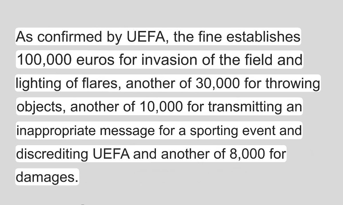 As Israeli hooligans chant for the ethnic cleansing of Arabs, with no consequences, UEFA has just fined PSG €10,000 for a banner in solidarity with Gaza during the Champions League final, confirms <a href="/diarioas/">Diario AS</a>.

<a href="/UEFA/">UEFA</a> described it as an “inappropriate message for a sporting event.”