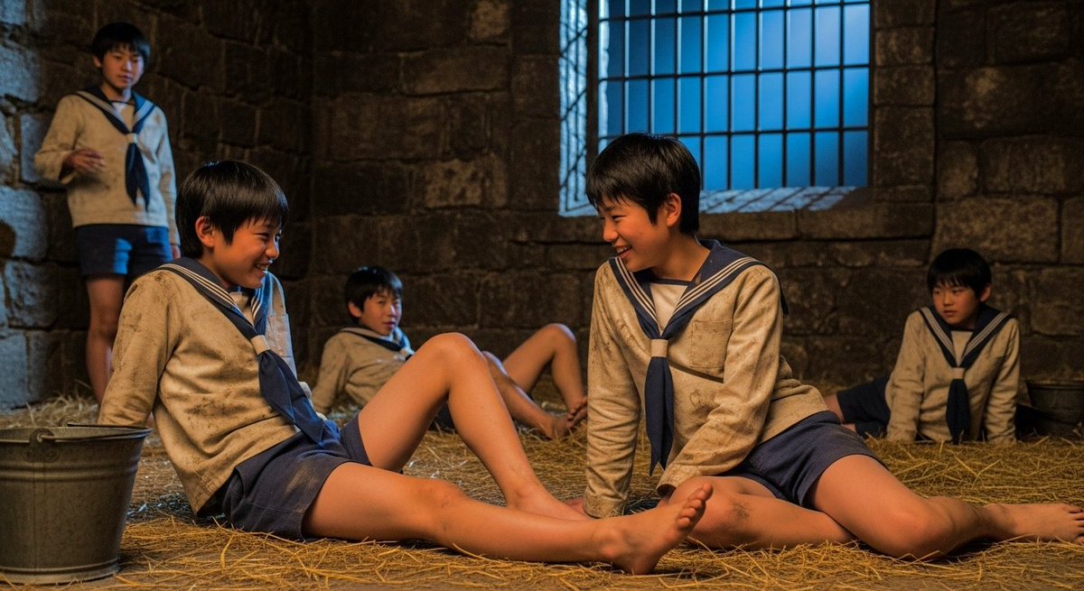 【#幻想童子 123】ドラマ『15少年漂流日記』
有名な冒険小説の原作改変ドラマ化問題作。地方テレビ制作のため、ロケ代を浮かすためか子供たちは琵琶湖を漂流。スクショは馬小屋で嵐の一夜を明かすセーラー服少年のシーン。子役は全員琵琶湖沿いにある学校の生徒で、制服もその学校の実在のもの。