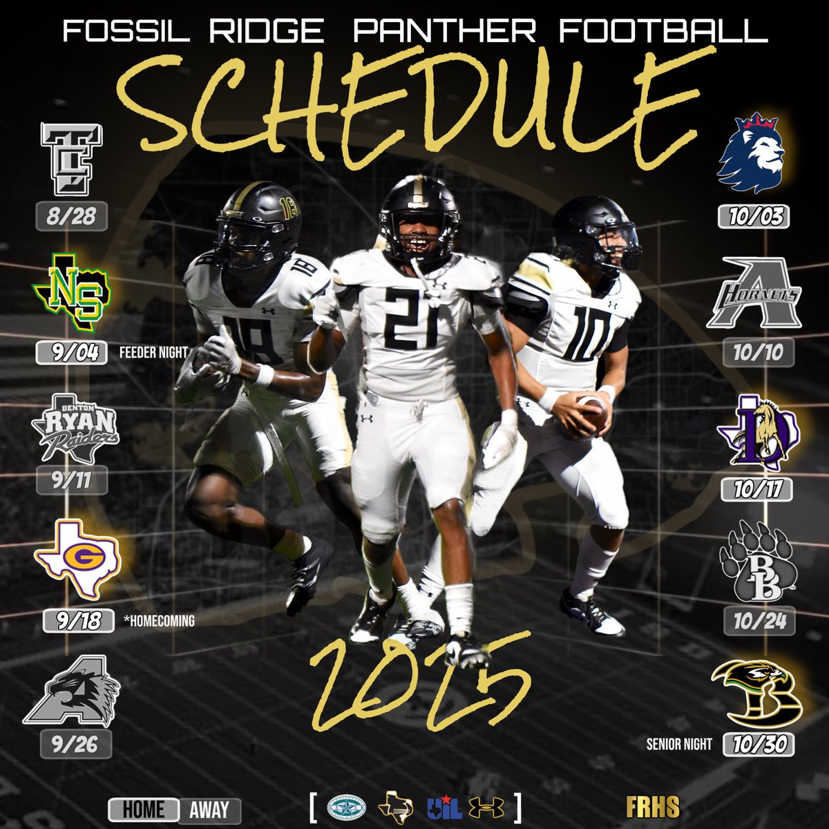2025 FOSSIL RIDGE 
FOOTBALL SCHEDULE!!!

JV/FR SCHEDULE &amp; WEEKLY SCHEDULE ARE IN THE COMMENTS…

#LETSGOPANTHERS